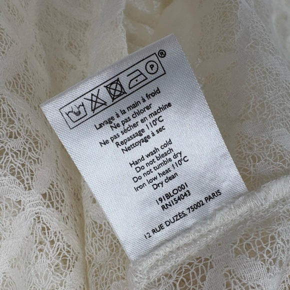 Sézane Emma Pleated Ruffle Front Lace 3/4 Sleeve Blouse | Sz Small | Ecru White - Picture 11 of 13